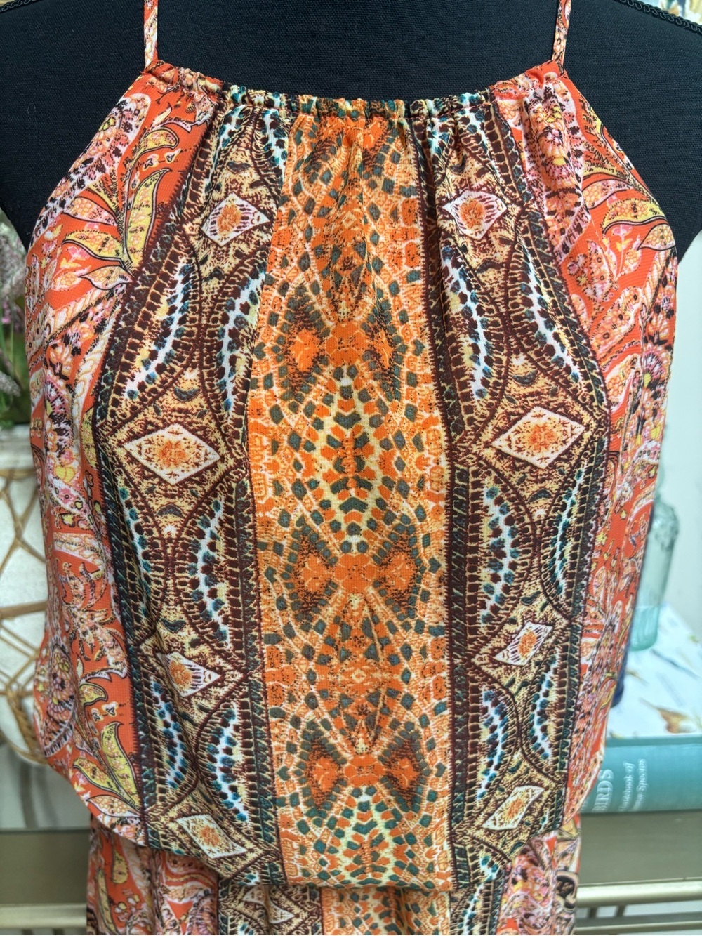 London Times Orange Multi-Print Paisley Halter Midi Dress Boho-Chic Size 8 - Picture 4 of 9
